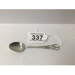 A HALLMARKED SILVER MASONIC COFFEE SPOON, 9G