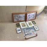 TWO MARILYN SIMANDLE PRINTS, FOUR CHINESE SILK PAINTINGS TWO CHILDREN PORTRAIT PRINTS, AND A SPANISH