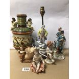 A COLLECTION OF PORCELAIN AND CERAMIC FIGURES, INCLUDING CAPO-DI-MONTE, OTHERS MARKED ITALY, ONE