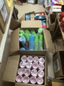 THREE LARGE BOXES OF BLUE, GREEN, AND RED SOLO CUPS WITH BACKGROUND CUPS, STRAWS, NAPKINS AND