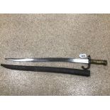 A FRENCH BAYONET WITH SCABBARD MARK ST.ETIENNE 1874 SERIAL NUMBER FG97335, TOTAL LENGTH 70CM