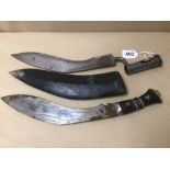 TWO KUKRI KNIVES ONE BEING AN UNUSUAL BAYONET