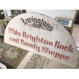 A LARGE HALF MOON WOODEN ADVERTISING SIGN, BRIGHTON ROCK, 216 X 108CM