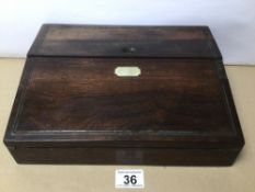 A VINTAGE ROSEWOOD WRITING SLOPE WITH MOTHER OF PEARL INLAY A/F