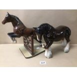 TWO VINTAGE MELBA WARE HORSES ONE SHIRE, ONE JUMPING 25 X 34CM