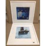 TWO FRAMED AND GLAZED MODERN PRINTS, LARGEST 54 X 54CM