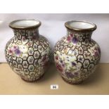 A PAIR OF CHINESE HANDPAINTED POLYCHROME VASES, 70CM IN HEIGHT WITH CHARACTER MARKS TO BASE