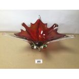 A LARGE VINTAGE CENTRE ART GLASS BOWL, 35 X 16CM