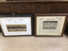 TWO FRAMED ENGLAND SIGNED PHOTOGRAPHS LARGEST 46 X 36CM