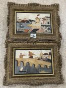 TWO VINTAGE MID-CENTURY FRAMED PIETRA DURA PICTURES, 36 X 27CM