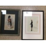 TWO FRAMED AND GLAZED MILITARY WATERCOLOURS, THE GUNNERS, 'FIRST AMONG THE LADIES' SIGNED CROWE
