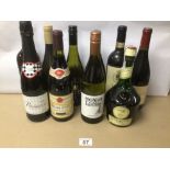 TEN SEALED BOTTLES OF MIXED ALCOHOL WITH CONTENTS INCLUDING SOME VINTAGE (HERMITAGE, 1984 AND DOM