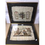 TWO LANDSCAPE PAINTED PAPYRUS'S OF EGYPTIAN SCENES, ONE SIGNED