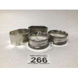 FOUR HALLMARKED SILVER NAPKIN RINGS, TWO A PAIR, 96G POSSIBLY C.HORNER