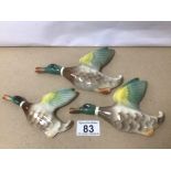 A SET OF THREE 1950S KEELE STREET POTTERY WALL MOUNTED FLYING DUCKS