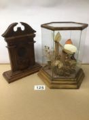 A WOODEN POCKET WATCH STAND TOGETHER WITH BUTTERFLIES AND FLOWERS DECORATION IN DISPLAY CASE LARGEST