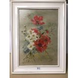 A FRAMED OIL ON CANVAS OF FLOWERS SIGNED N. LEWELL 48CM X 63CM