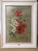A FRAMED OIL ON CANVAS OF FLOWERS SIGNED N. LEWELL 48CM X 63CM