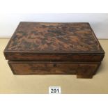 A 19TH CENTURY ANGLO-INDIAN TORTOISE SHELL VENEERED RECTANGULAR WORK BOX, INTERIOR WITH LIDDED