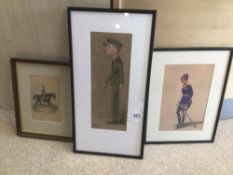 THREE FRAMED AND GLAZED MILITARY WATERCOLOURS, GUNNERS, 6TH DRAGON GUARDS, AND OFFICER INKHAKI