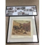 TWO FRAMED AND GLAZED SNAFFLES PRINTS, MOUNTAIN GUNNER AND MR JORROCK CALENDER