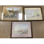 THREE FRAMED AND GLAZED WATERCOLOURS, 44 X 34CM