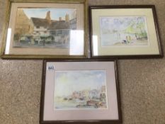 THREE FRAMED AND GLAZED WATERCOLOURS, 44 X 34CM