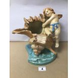 A RESTORED AND REFINISHED CHERUB ON SEASHELL BY CANDICE SCOREY 31CM X 27CM