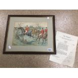 A FRAMED AND GLAZED WATERCOLOUR SIGNED R.W CHUBB DATED 1895 TITLED A HUNTING SCENE COMES WITH