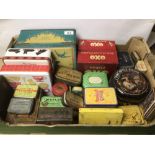 A LARGE BOX OF MIXED VINTAGE TINS