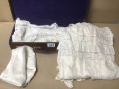 A VINTAGE CASED CHILD'S CHRISTENING GOWN WITH PETTICOAT, ALSO COMES WITH A WEDDING VEIL