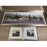 ONE OIL ON BOARD AND TWO PRINTS OF LAVENDER FIELDS BY SABRINA ROSCINO, LARGEST 136 X 59CM