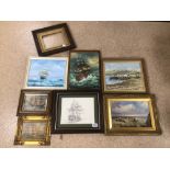 EIGHT FRAMED SEA AND BOATS, PAINTINGS AND MORE, A.HESS, ROBIN MILLER, LARGEST 41 X 31CM