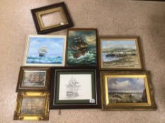 EIGHT FRAMED SEA AND BOATS, PAINTINGS AND MORE, A.HESS, ROBIN MILLER, LARGEST 41 X 31CM
