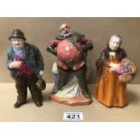 ROYAL DOULTON FIGURE FALSTAFF (HN2054) WITH A PAIR OF COALPORT FIGURES, OLD MAN AND WOMAN