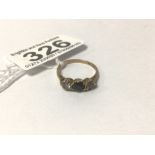 A HALLMARKED 9CT GOLD SAPPHIRE AND PASTE RING, STONES BADLY WORN, 2.3G
