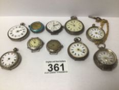 A QUANTITY OF CONTINENTAL SILVER AND OTHER LADIES POCKET WATCHES A/F