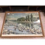 A FRAMED AND GLAZED VINTAGE PRINT (HENLY REGATTA) BY VICTOR ELFORD (SIGNED TO THE BACK JACK