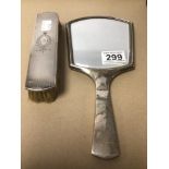 A HALLMARKED SILVER ART DECO MIRROR & BRUSH