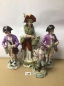 THREE PORCELAIN FIGURES TOGETHER WITH ONE CERAMIC, SOME A/F LARGEST IS 38CM IN HEIGHT