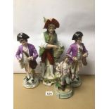 THREE PORCELAIN FIGURES TOGETHER WITH ONE CERAMIC, SOME A/F LARGEST IS 38CM IN HEIGHT