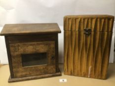 TWO VINTAGE WOODEN CASES/CABINETS, TALLEST IS 35CM