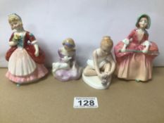 FOUR ROYAL DOULTON MINIATURE FIGURINES, ‘BALLET SHOES’ (HN3434), ‘MARY HAD A LITTLE LAMB’ (