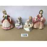 FOUR ROYAL DOULTON MINIATURE FIGURINES, ‘BALLET SHOES’ (HN3434), ‘MARY HAD A LITTLE LAMB’ (