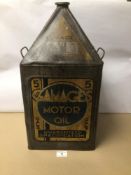 AN EARLY GAMAGES MOTOR OIL PYRAMID CAN 26CM X 49CM