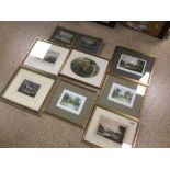 NINE FRAMED AND GLAZED COUNTRYSIDE PRINTS LARGEST 36 X 32CM