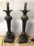 A PAIR OF VINTAGE WOODEN PINEAPPLE STYLE TABLE LAMPS 48CM