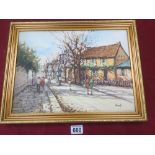 A FRAMED OIL ON CANVAS OF A PARIS STREET SCENE SIGNED NIKAL, 45 X 35CM