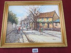 A FRAMED OIL ON CANVAS OF A PARIS STREET SCENE SIGNED NIKAL, 45 X 35CM