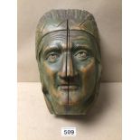 A VINTAGE WOODEN NATIVE AMERICAN HEAD A/F
